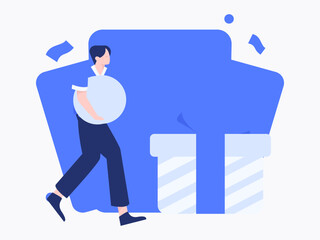 Holiday shopping people doing e-commerce online shopping flat vector concept operation hand drawn illustration
