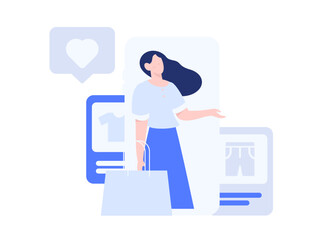 Holiday shopping people doing e-commerce online shopping flat vector concept operation hand drawn illustration
