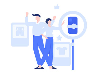 Holiday shopping people doing e-commerce online shopping flat vector concept operation hand drawn illustration
