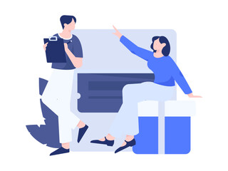 Holiday shopping people doing e-commerce online shopping flat vector concept operation hand drawn illustration
