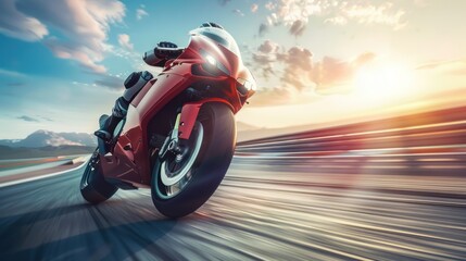 Superbike motorcycle on the race track, dynamic concept art illustration, high speed,