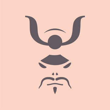 Simple illustration of a samurai warrior face. Young Japanese man logo design.