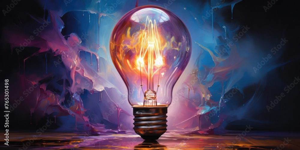 Aufkleber illuminated light bulb on table generative ai