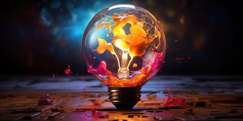 Illuminated Light Bulb With Colorful Glow Generative AI - obrazy, fototapety, plakaty