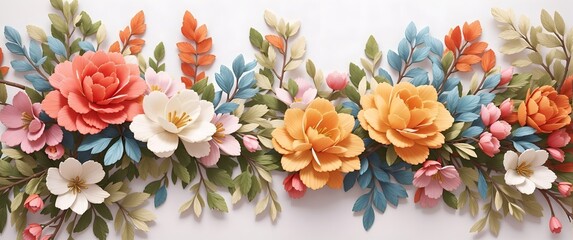 Pretty flowers with pine colors on white background 