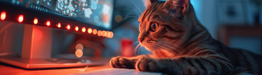A cat at a computer screen