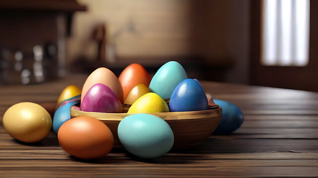 easter eggs on a wooden table