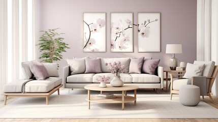 Fototapeta na wymiar Modern living room interior composition with trendy palette and background 