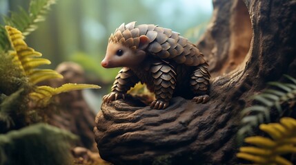 Enigmatic Beauty: A Pangolin's Defensive Stance, Curled into a Protective Ball, Exhibiting...