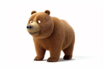 A Bear 3d render white background. Cute animal vocabulary for kindergarten children concept.