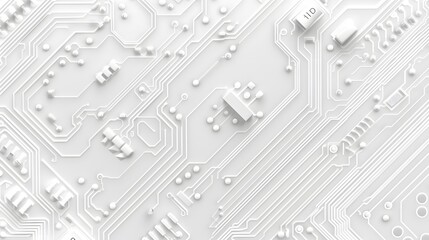 White texture background of printed circuit board. Computer technology background. Information tech. Space for text. Gray scale pcb background - obrazy, fototapety, plakaty