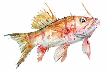 A Cutlassfish cute hand draw watercolor white background. Cute animal vocabulary for kindergarten...