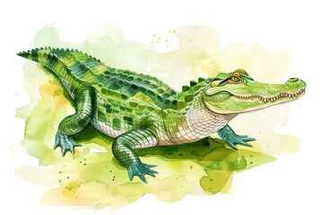 Obraz premium A Crocodile cute hand draw watercolor white background. Cute animal vocabulary for kindergarten children concept.