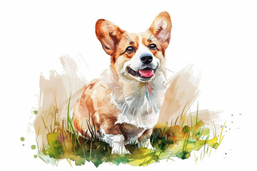 A Dog cute hand draw watercolor white background. Cute animal vocabulary for kindergarten children...