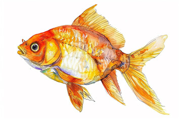 A Fish cute hand draw watercolor white background. Cute animal vocabulary for kindergarten children...