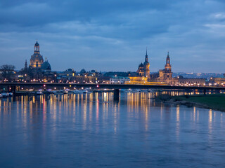 Dresden by night over the river Elbe