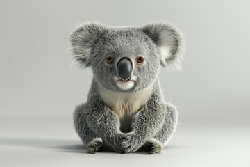 A Koala 3d render white background. Cute animal vocabulary for kindergarten children concept.