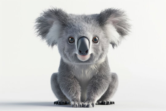 A Koala 3d render white background. Cute animal vocabulary for kindergarten children concept.