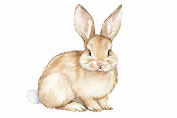 Fototapeta premium A Rabbit cute hand draw watercolor white background. Cute animal vocabulary for kindergarten children concept.