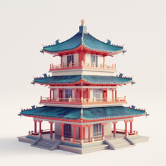 Obraz premium 3D rendering of Chinese style ancient architectural scene, Chinese style architectural scene concept illustration