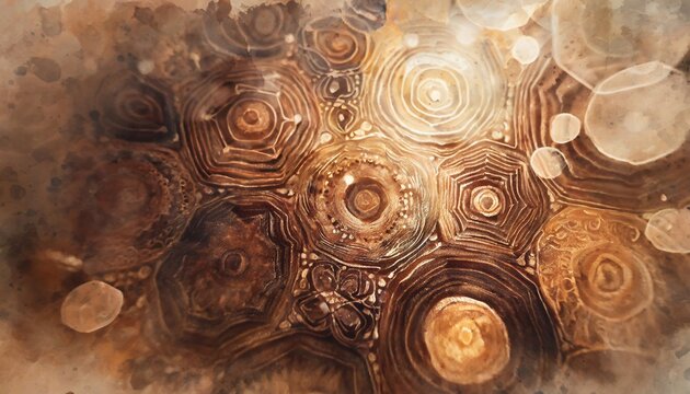 rich earthy brown terracotta organic watercolour background with bokeh and mandalas