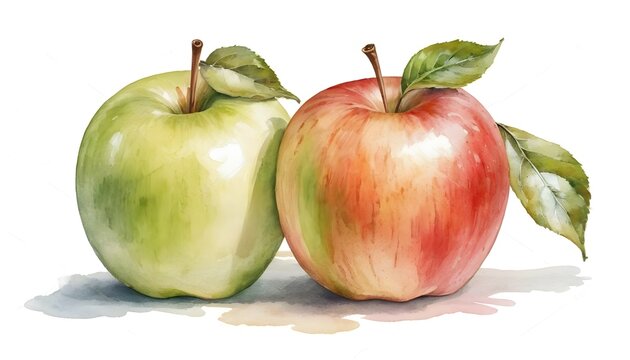 Watercolor apple on the white