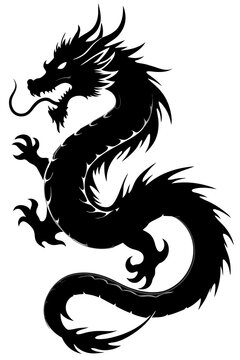 Chinese dragon silhouette black and white