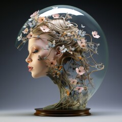 A fusion of human and floral elements within a glass sculpture - obrazy, fototapety, plakaty
