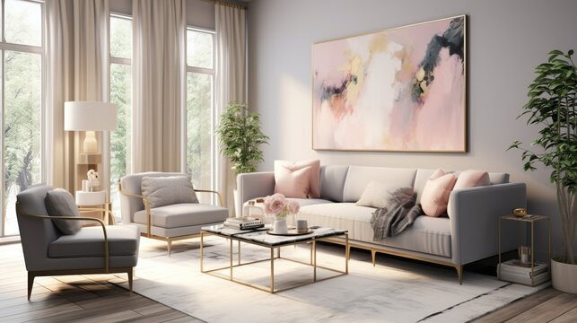 Interior composition of modern trending living room style 