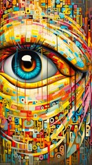 Fototapeta premium An abstract depiction of the Binary alphabet merging with an eye creating an otherworldly and ethereal aesthetic