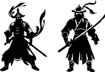 Set of chinese warrior silhouette