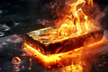 The beauty of molten metal transforming into a solid gold bar - obrazy, fototapety, plakaty