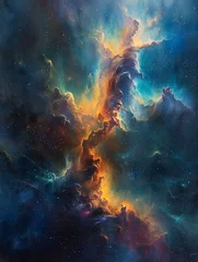 Foto auf Leinwand Design a striking frontal visualization that fuses the intricate details of a nebula with an artists palette, harmonizing astronomical wonders with the essence of creativity © Oranuch