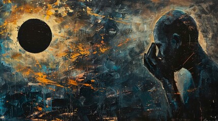 Expressive acrylic painting concept reflecting on the fragility of human existence echoing the techniques of renowned artists.