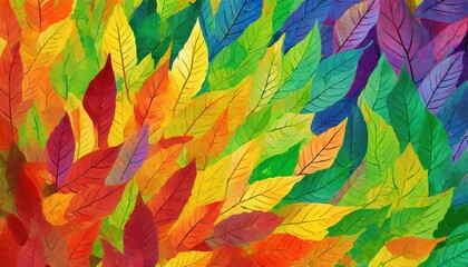 Fototapeta na wymiar multicolored spectrum rainbow texture fallen autumn leaves tile background