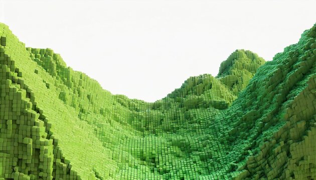 3d voxel mountain landscape illustration background design perspective terrain view panorama 3d voxel mountain landscape