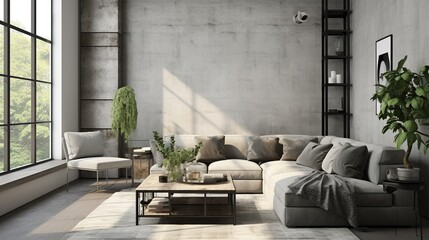 Interior composition of modern luxurious living room with sophisticated setting  - obrazy, fototapety, plakaty