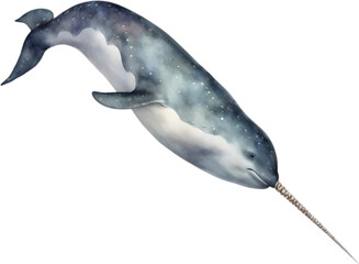Watercolor painting of a cute Narwhal.