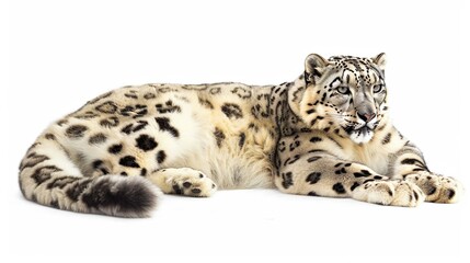 A snow leopard stunning isolated with white background