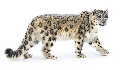 A snow leopard stunning isolated with white background