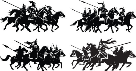 Mongol warrior troops silhouette vector