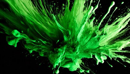 close up view of green abstract ink explosion on black background