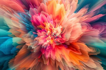 Obraz premium Abstract explosion of colors mimicking a floral bloom, with vivid hues and soft gradients, perfect for artistic and fashion designs