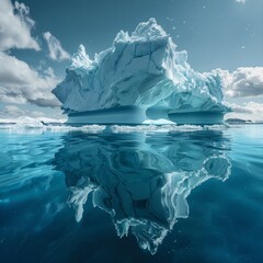 Iceberg fragments floating in a clear blue ocean, serving as a stark reminder of the melting polar caps and rising sea levels