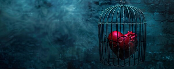 Metaphoric image of a heart locked in a cage of cholesterol, representing the entrapment by cardiovascular disease