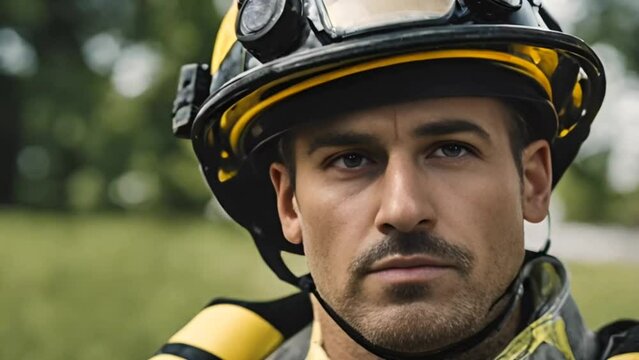 A firefighter wearing safety helmet 