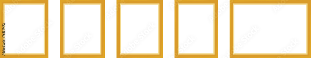 Poster collection of gold color photo frames, vector isolated square frames of various sizes. blank framing