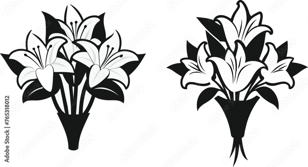 Wall mural Set of lily flower bouquet