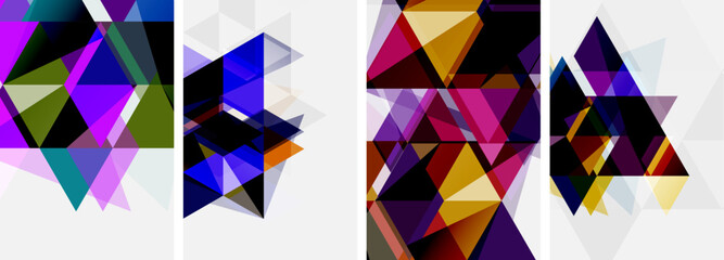 Colorful bright triangles with various colors and transparencies. Vector illustration For Wallpaper, Banner, Background, Card, Book Illustration, landing page