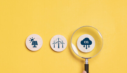 Reduce CO2 emissions carbon icon for climate change to limit global warming and sustainable...